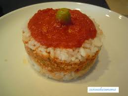 Pastel de arroz, tomate y ternera.